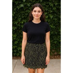 J. Crew Women's Navy Neon Green Lace Overlay Mini Skirt Size 0 Punk Grunge Party